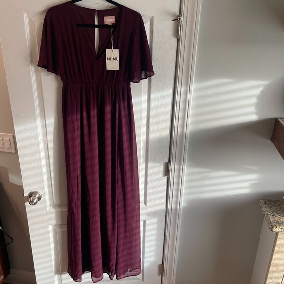 Show Me Your MuMu Dresses & Skirts - NWT Show Me Your MuMu Emily Empire Maxi Dress Merlot Chiffon Bridesmaid Size S